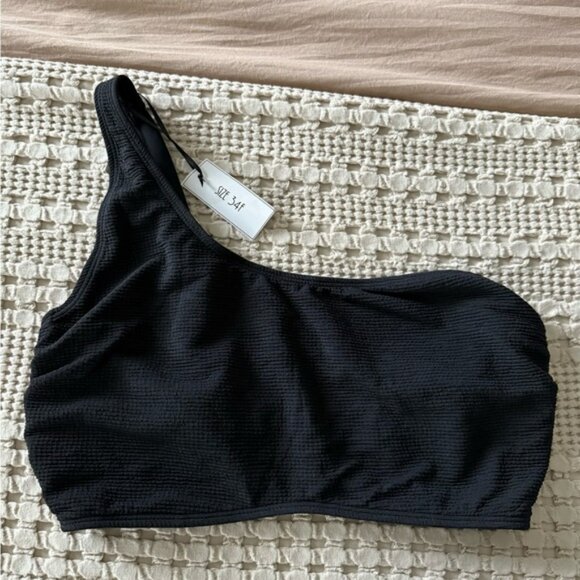 NEW Ivory Rose Black One-Shoulder Bikini Top Size 34F - Picture 1 of 6